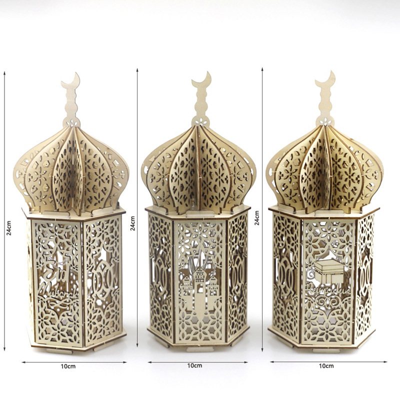 Holiday Castle Palace Dekoracja Lampa Led Drewniana Ramadan Rękodzieła