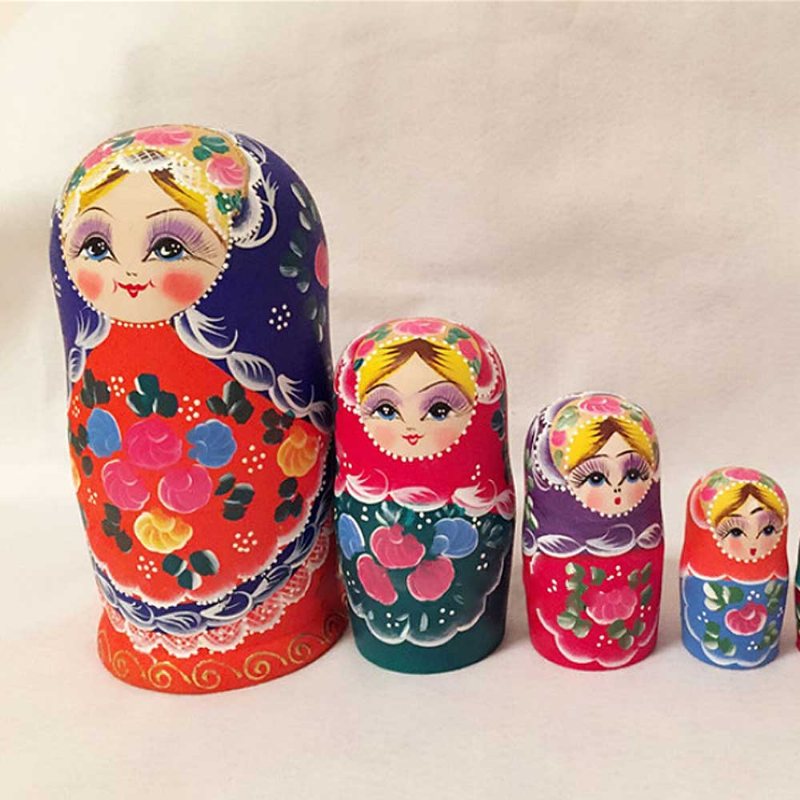 Matryoshka Lalki Gniazdowanie Układanie Drewniane Rosyjskie Zabawki Z Kwiatową Ozdobą Ręcznie Malowane Drewno Pamiątkowe Rękodzieło Sztuki Ludowej