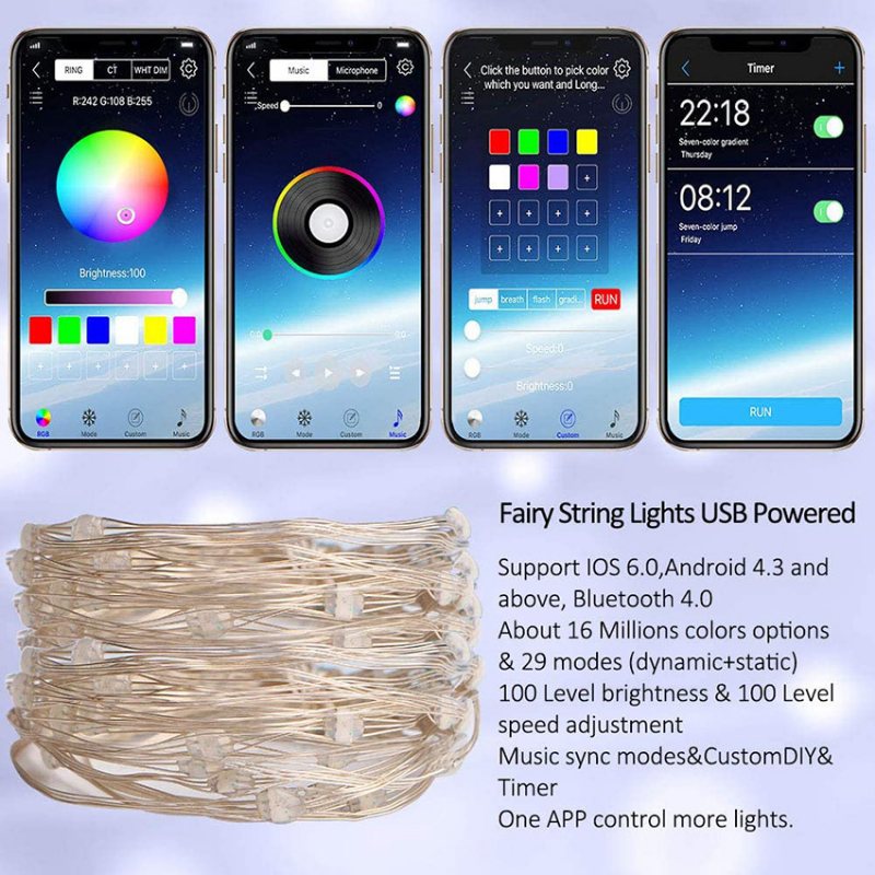 Świąteczny Kolorowy Sznurek Świetlny Bluetooth Inteligentny Usb Rgb Led Świąteczne Ozdobne Sznurki Świetlne