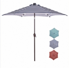 Outdoor Patio 8.7-stopowy Parasol Stołowy Z Przyciskami Pochylania I Korby Niebiesko-białe Paski Z 24 Diodami Led Podstawa Parasola Nie Jest Dołączona