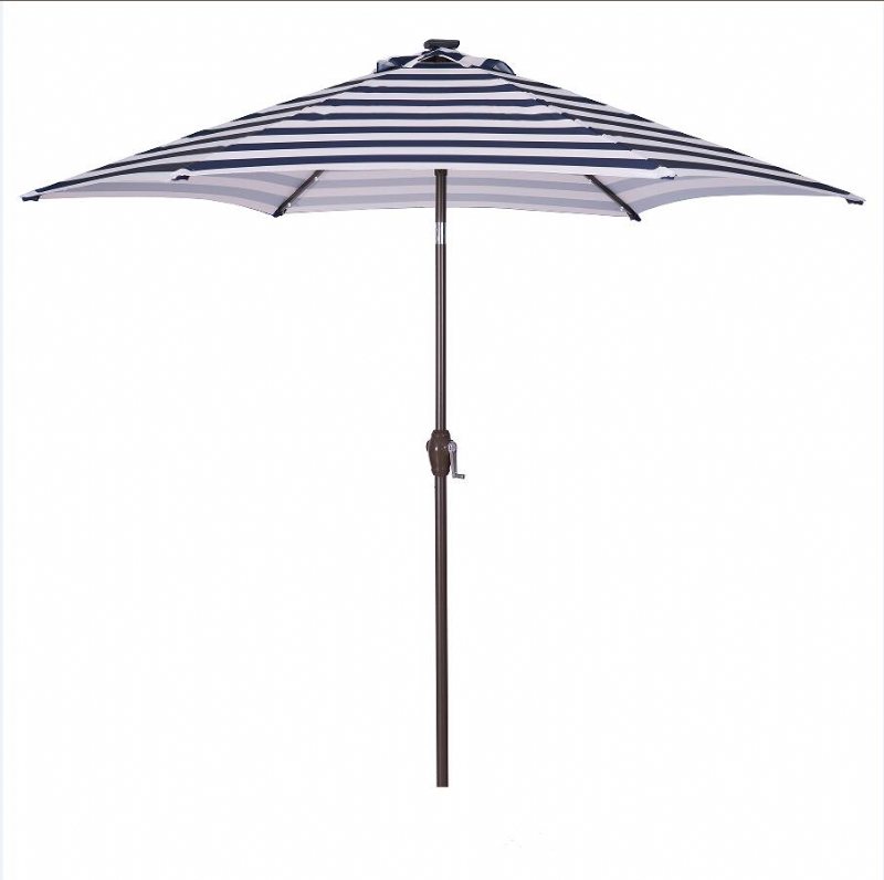 Outdoor Patio 8.7-stopowy Parasol Stołowy Z Przyciskami Pochylania I Korby Niebiesko-białe Paski Z 24 Diodami Led Podstawa Parasola Nie Jest Dołączona