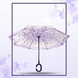 Przezroczysty Odwrócony Parasol Z Uchwytem W Kształcie Litery C Self Stand Reserve Składany Wodoodporny Wiatroodporny