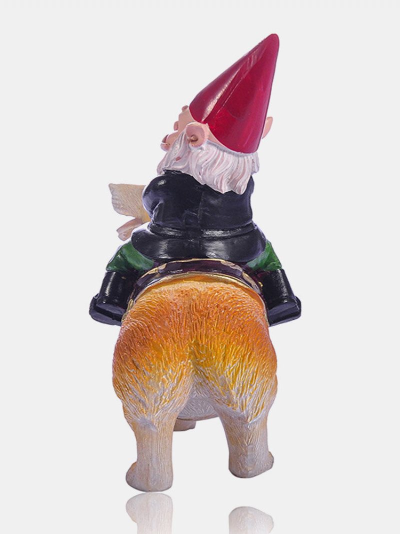1pc Żywica Gnome Karzeł Ręcznie Malowane Posągi Z Corgi Pies Dekoracje Na Trawnik Kryty Odkryty Boże Narodzenie Ozdoba Ogrodowa