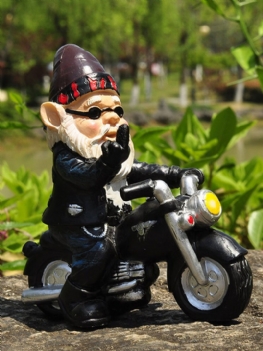 1pc Żywica Niegrzeczny Gnome Krasnolud Dekoracja Ogrodu Motocykl Statua Biały Stary Człowiek Akcesoria Ogrodowe Biurka