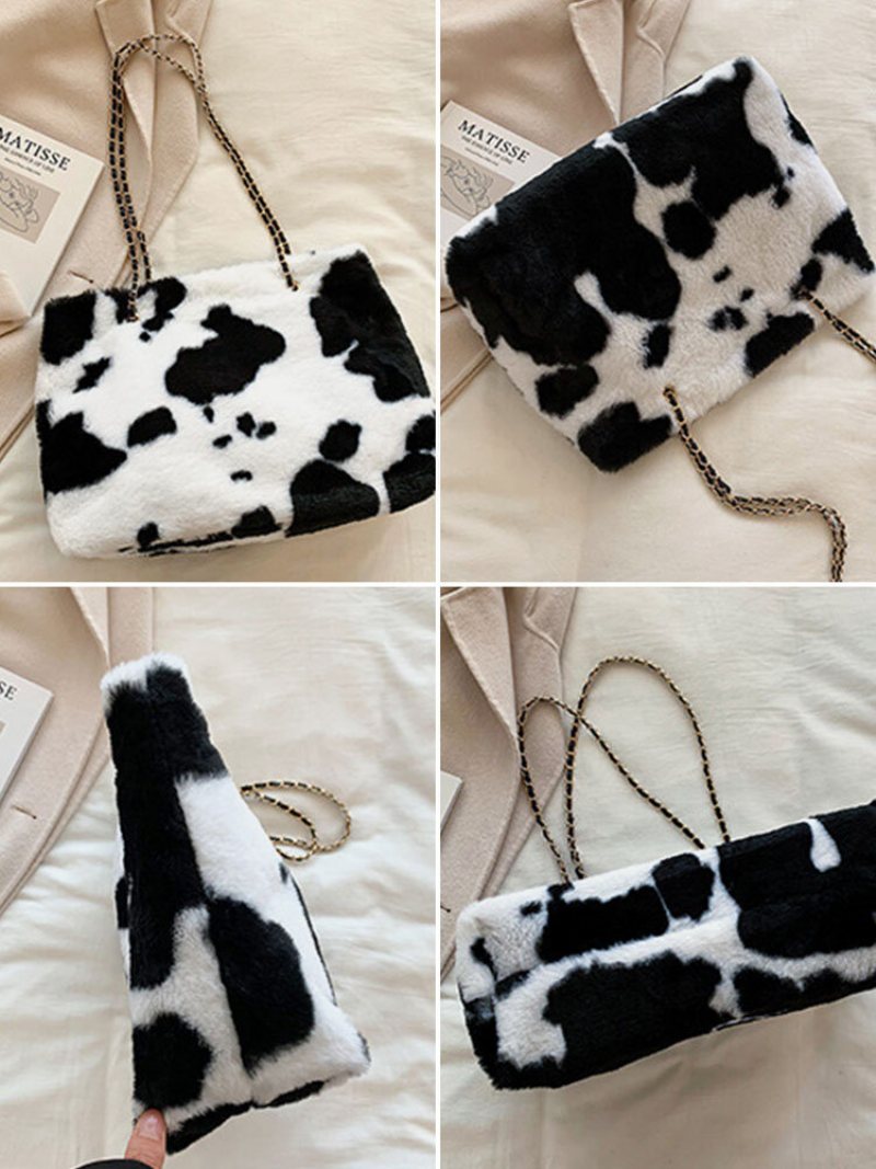 Damska Pluszowa Krótka Torba Typu Crossbody W Jednolitym Kolorze Leopard Zebra O Dużej Pojemności