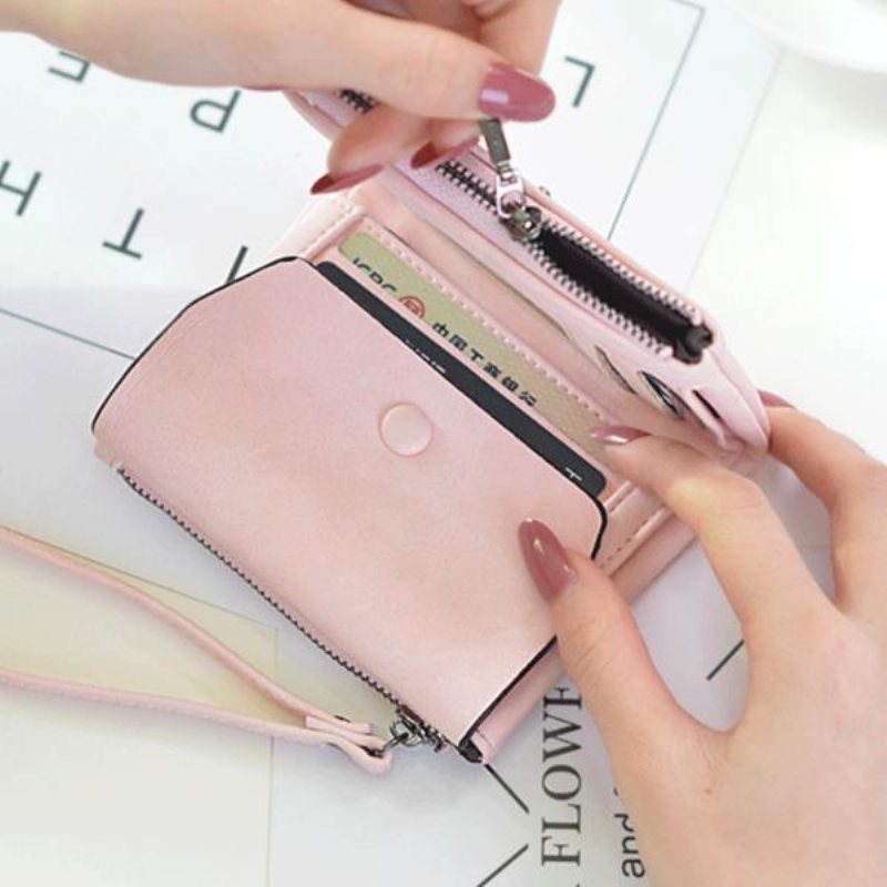 Damski Solidny Krótki Portfel 6 Miejsc Na Karty Portmonetka Bifold Clutch Bag