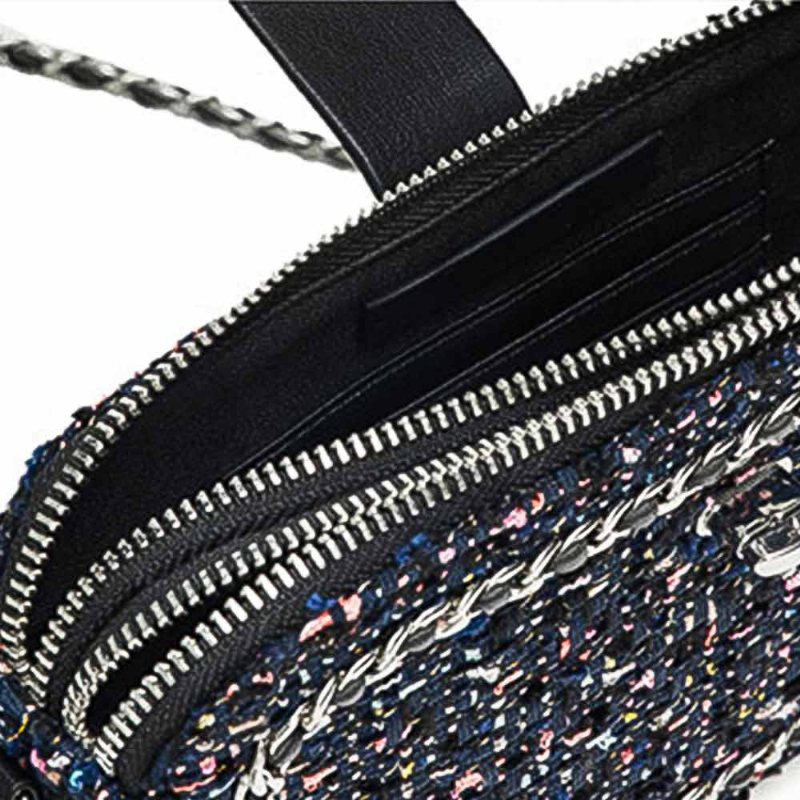 Delikatna Błyskotka Twill Sztruks Mini Pikowana Torba Na Ramię Z Łańcuszkiem Moda Dwupokładowa Ciemnoniebieska Torebka Na