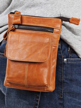 Mężczyzna Vintage Prawdziwej Skóry Duża Pojemność Torba Na Talię Crossbody Wielofunkcyjna Na Telefon
