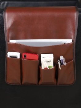 1pc Duża Pojemność Faux Leather Oddzielna Siatka Sofa Podłokietnik Wiszący Przenośny Pilot Do Telewizora Książka Papierowy Organizer Torba Do Przechowywania