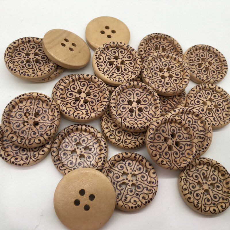 100 Sztuk 25mm Drewniane Okrągłe Malowane Guziki Knitting Szycia Diy Materiały