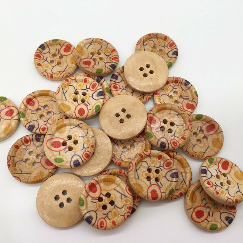 100 Sztuk 25mm Drewniane Okrągłe Malowane Guziki Knitting Szycia Diy Materiały