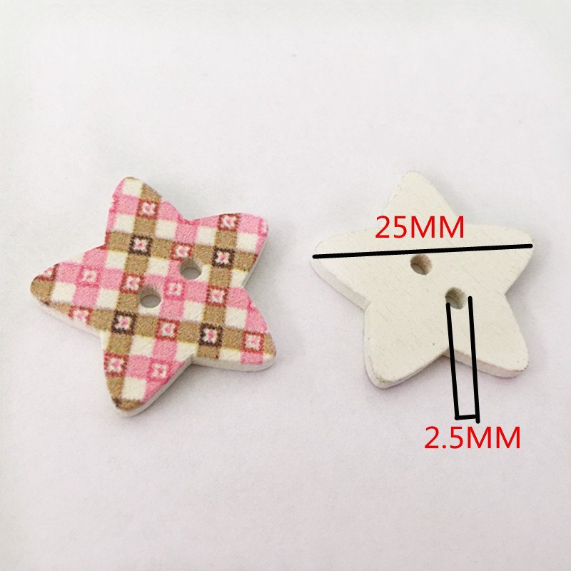 100 Sztuk 25mm Drewniane Pięciokątne Malowane Guziki Knitting Szycia Materiałów Diy
