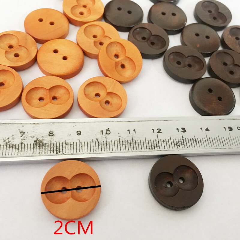 100 Sztuk Guziki Z Naturalnego Drewna Colth Diy Materiały Rzemieślnicze 2cm Średnica 2 Otwory