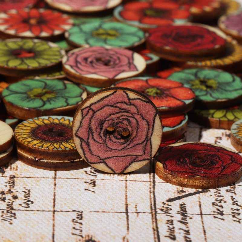 100 Sztuk Rocznika Drewniane Okrągły Kształt Przyciski Zmywalne Szycia Odzież Handmade Diy Rzemiosło