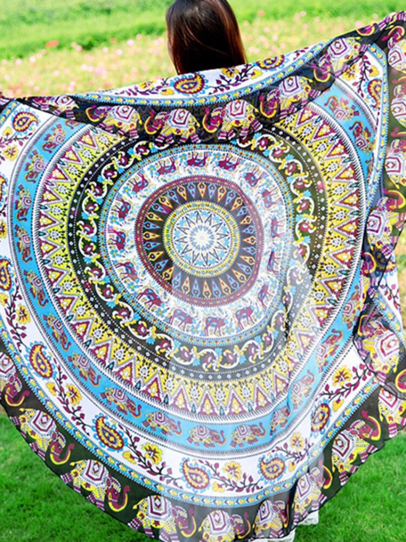 150 cm Okrągły Ręcznik Plażowy W Stylu Bohemia Wielofunkcyjna Mata Plażowa Tippet