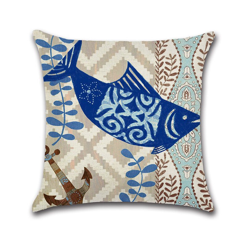 17.7x17.7 Cal Morski Stwór Żółw Ryba Konik Kwadratowa Bawełniana Lniana Poszewka Na Poduszkę Home Decor 4 Style