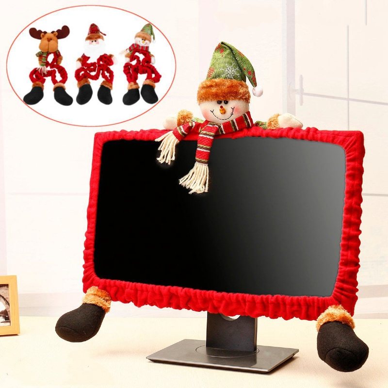 19-27-calowa Obudowa Komputera Ochrona Przed Kurzem Dekoracje Świąteczne Santa Claus Snowman Elk Cover