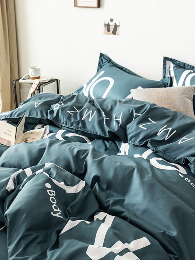 3/4 Szt. Nadruk Liter Jednolity Kolor Aloe Cotton Wygodny Zestaw Pościeli Prześcieradło Poszewka Na Kołdrę Na Poduszkę