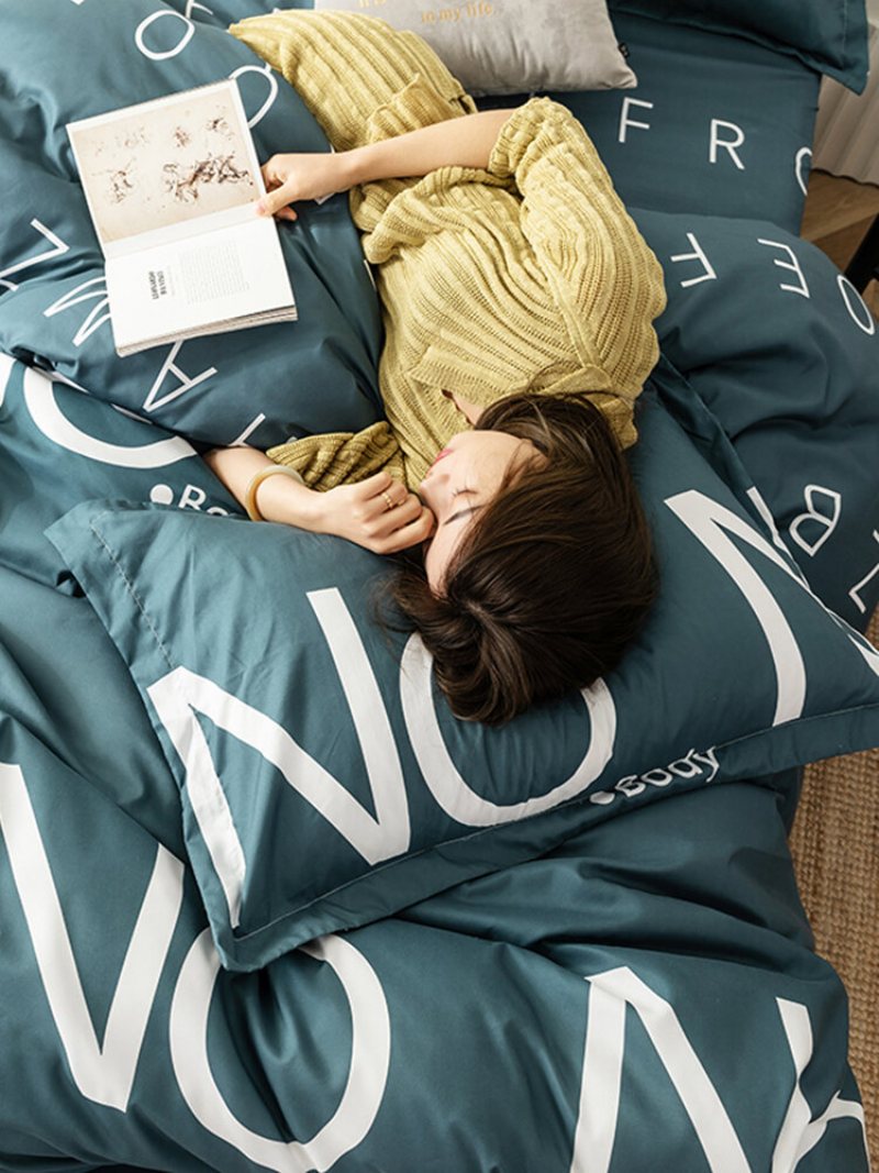 3/4 Szt. Nadruk Liter Jednolity Kolor Aloe Cotton Wygodny Zestaw Pościeli Prześcieradło Poszewka Na Kołdrę Na Poduszkę