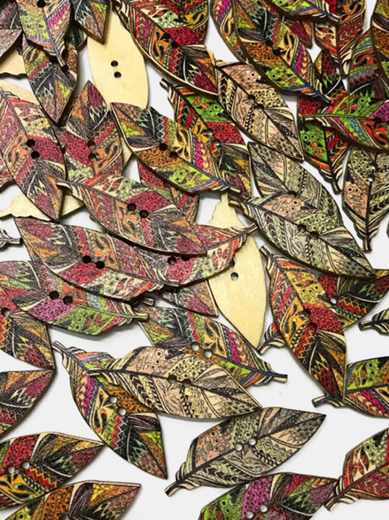 50 Szt. Drewniane Guziki Z Piór W Stylu Retro Dekoracyjne Diy Ozdobne