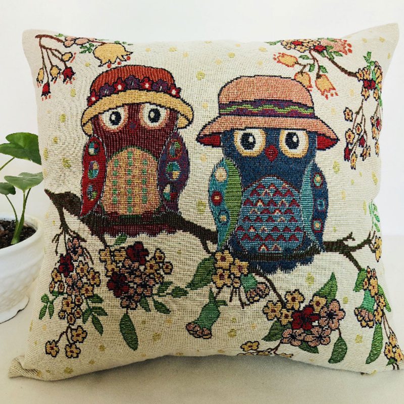 Haft Wzór Sowy Poszewka Na Poduszkę Artystyczna Lniana Na Na Do Samochodu Home Decor Na