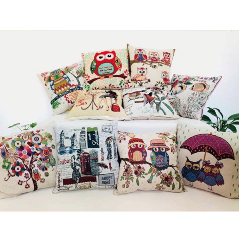 Haft Wzór Sowy Poszewka Na Poduszkę Artystyczna Lniana Na Na Do Samochodu Home Decor Na