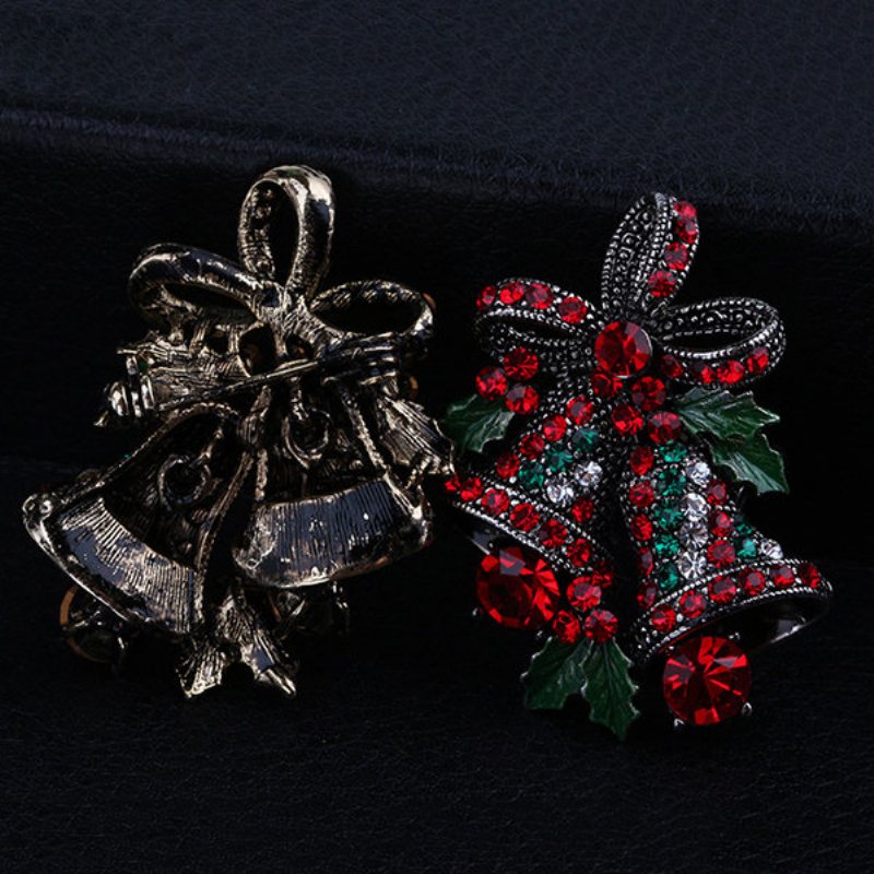 Moda Biżuteria Retro Złoty Kolor Broszka Bowknot Bell Kryształowe Broszki Szpilki Szal Klamra Boże Narodzenie