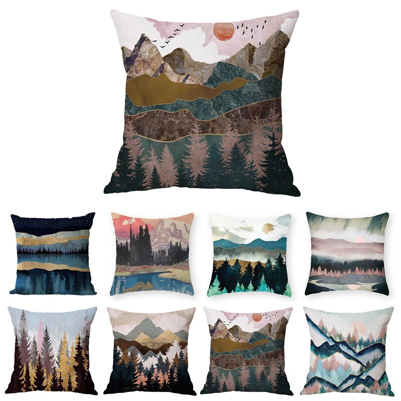 Nowoczesny Las Abstrakcyjny Krajobraz Lniana Poszewka Na Poduszkę Domowa Sofa Rzuć Poszewki Na Poduszki Home Decor