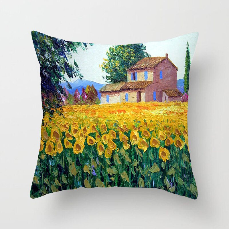 Rzuć Poszewki Na Poduszki Obraz Olejny Lawenda Fioletowe Kwiaty Dekoracyjne Na Home Decor Kwadratowe 18x18 Cali Bawełniane Lniane Na