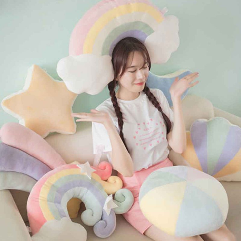 Śliczne Poduszki Dla Dziewczynek Miękka Flanelowa Poduszka Rainbow Crown Star And Moon Home Decor