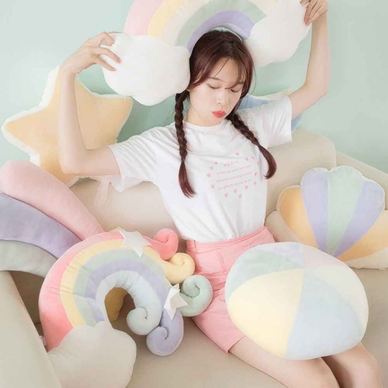 Śliczne Poduszki Dla Dziewczynek Miękka Flanelowa Poduszka Rainbow Crown Star And Moon Home Decor