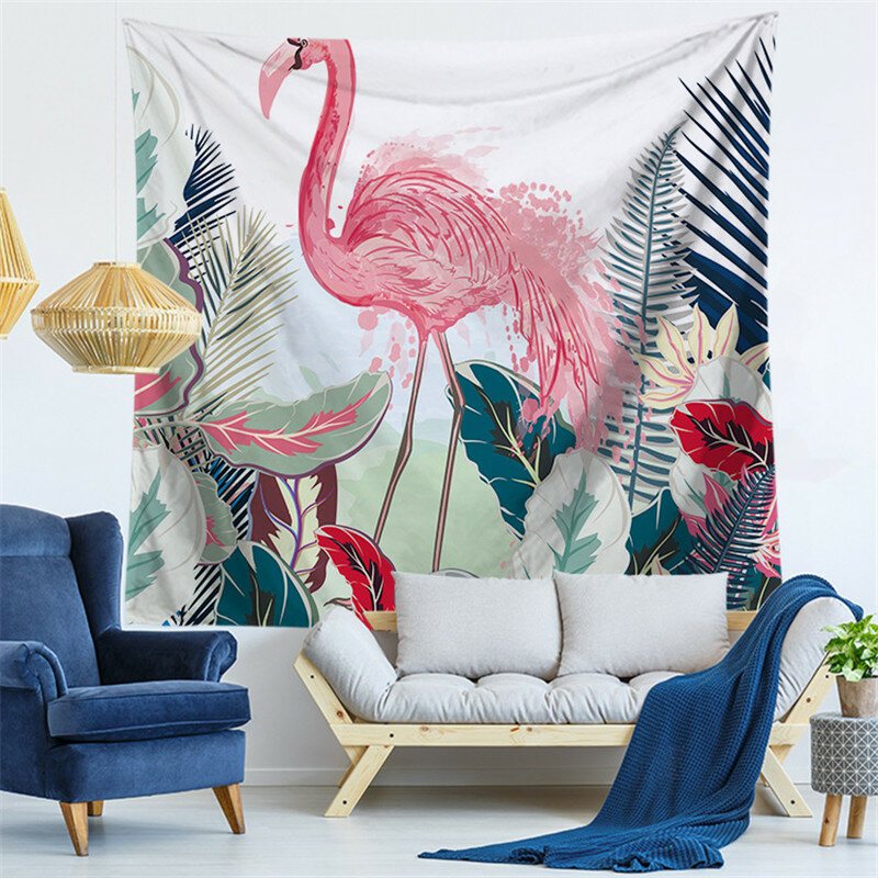Wall Hanging Flamingo Drukowane Gobeliny Dekoracja Pokoju Art Rośliny Tropikalne Mata Do Jogi
