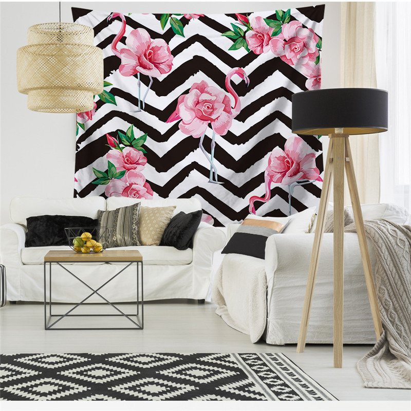 Wall Hanging Flamingo Drukowane Gobeliny Dekoracja Pokoju Art Rośliny Tropikalne Mata Do Jogi
