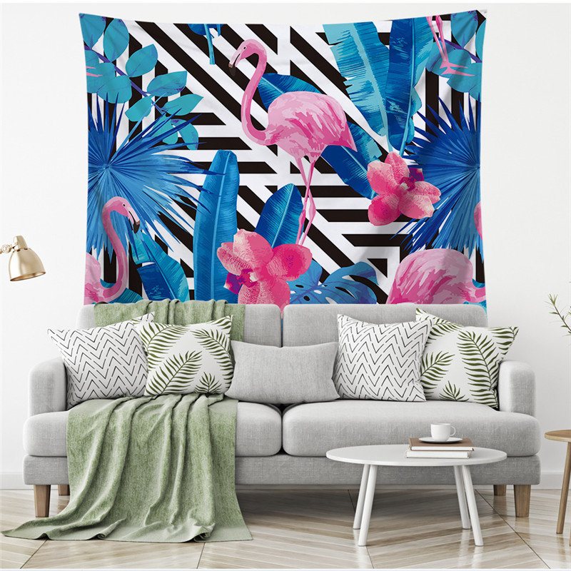 Wall Hanging Flamingo Drukowane Gobeliny Dekoracja Pokoju Art Rośliny Tropikalne Mata Do Jogi