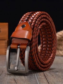 Jassy 110-125cm Męski Skórzany Vintage Casual Ze Sprzączką Tkany Pusty Pasek