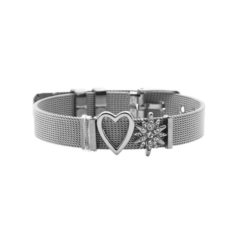Bransoletka Damska W Kształcie Serca Rhinestone Mesh Platerowana Stal Nierdzewna Kreatywne Bransoletki Dla Par Walentynki Prezent Dla Dziewczyny