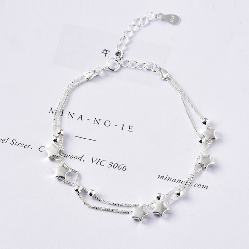 Bransoletka Na Szczęście Dla Kobiet Szeroki Zakres Gwiazd Kształt Koreański Styl 925 Sterling Silver Hand Catenary