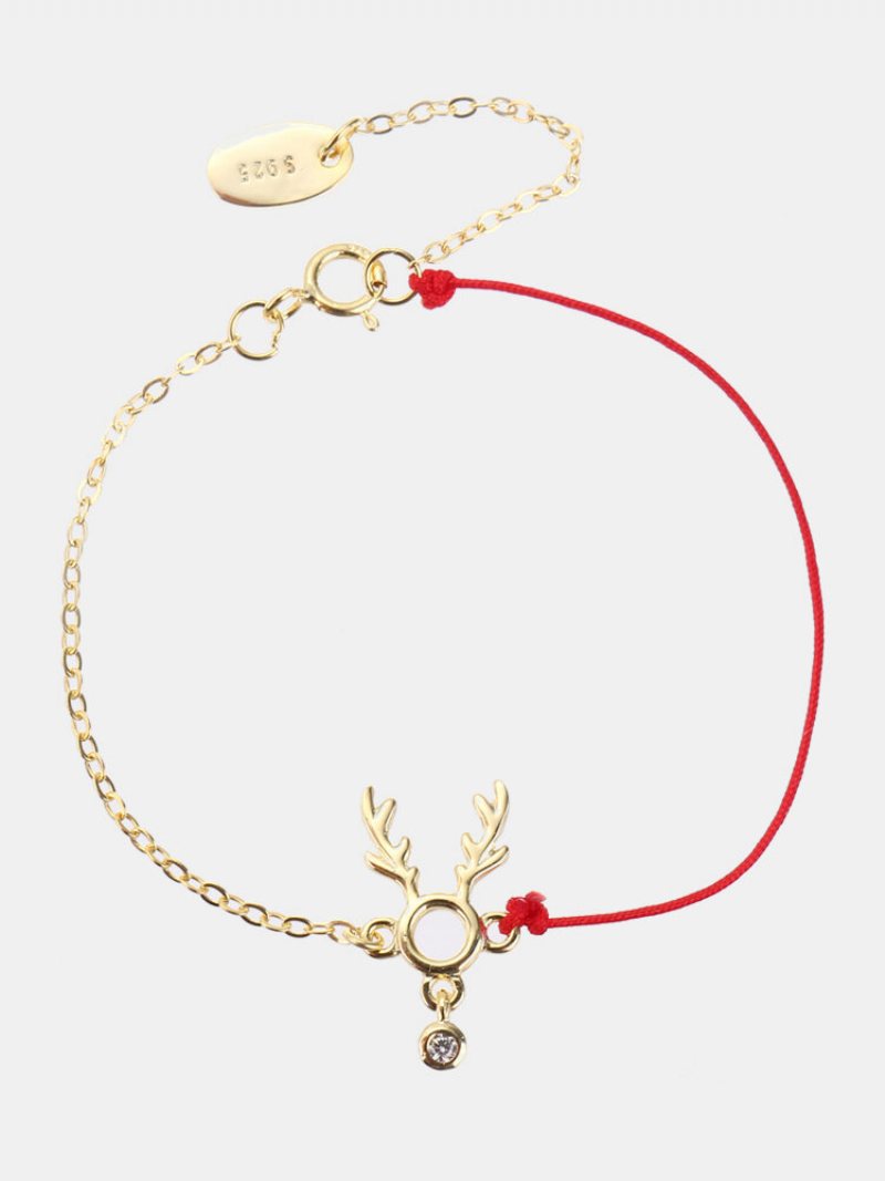 Fashion Lucky Thin Red Rope 925 Sterling Silver Bransoletki Elk Deer Zirconia Damskie