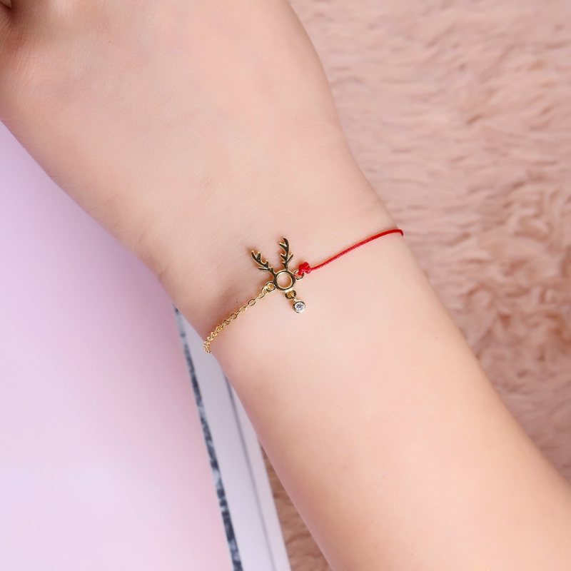 Fashion Lucky Thin Red Rope 925 Sterling Silver Bransoletki Elk Deer Zirconia Damskie