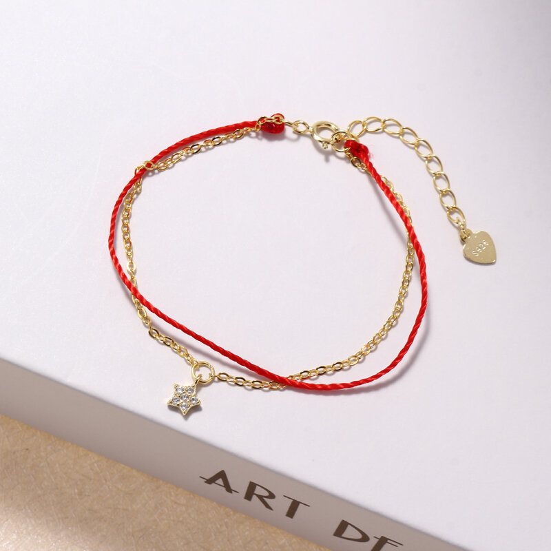 Luksusowe 925 Sterling Silver Red Rope Lucky Charm Bransoletki Zircon Stars Chain Dla Kobiet