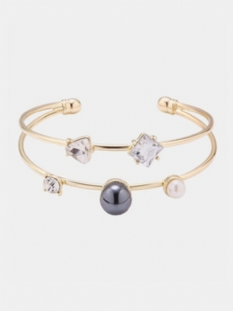 Równoważący Styl Geometria Rhinestone Bransoletka Z Perłami Dwuwarstwowy Brecelet Ze Stopu