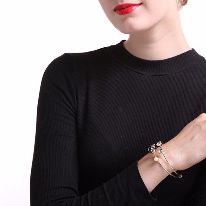 Równoważący Styl Geometria Rhinestone Bransoletka Z Perłami Dwuwarstwowy Brecelet Ze Stopu