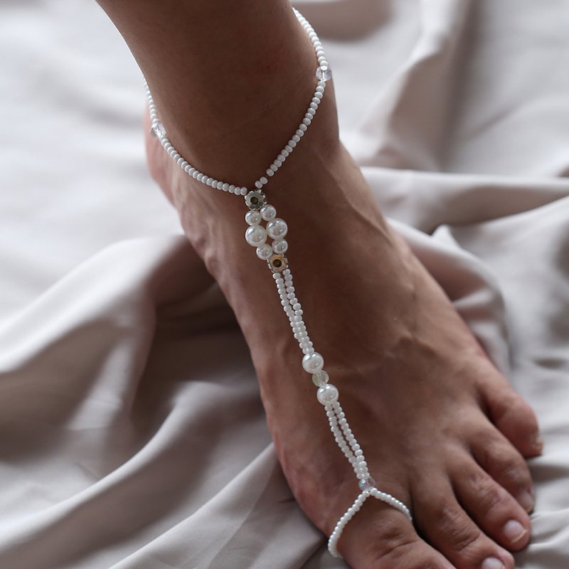 Summer Fresh Pearl Diamond Crystal Zroszony Anklet Beach Prosty Seksowny Łańcuszek Na Palce