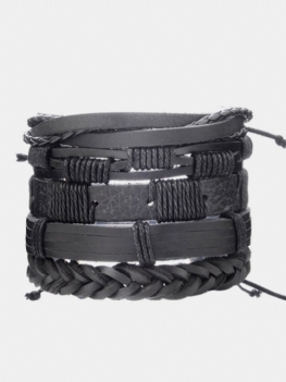 Zestaw Bransoletek W Stylu Vintage Punk Wielowarstwowy Wisiorek W Kształcie Liścia Pu Leather Handmade Bransoletka Tkacka
