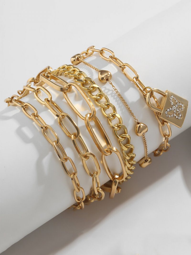Zestaw Bransoletek Ze Stopu W Kształcie Zamka W Motyla W Stylu Vintage Wysadzany Diamentami
