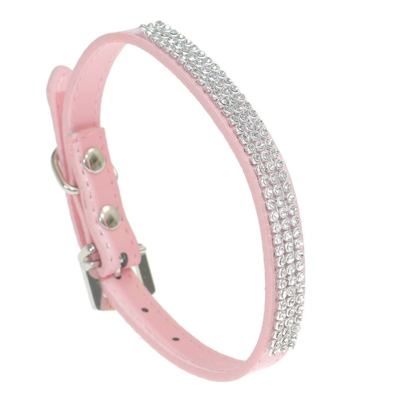 Cyrkonie Diamante Crystal Band Pu Leather Bling Puppy Dog Cat Pet Collar Tag
