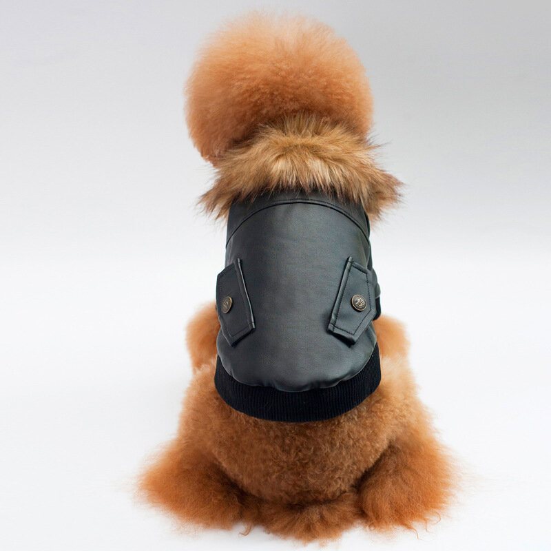Fashion Style Skórzane Ubrania Dla Psów Kostium Płaszcz Dla Psa Kurtka Pet Dog Fur Collar